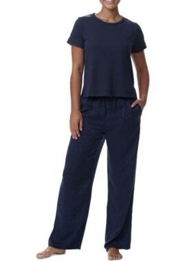 Tommy Hilfiger Navy Short Sleeve Top & Wide-Leg Pajama Set